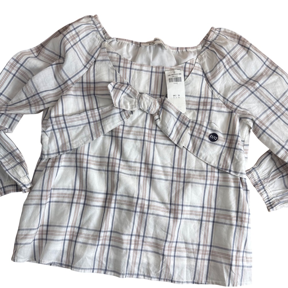 Abercrombie Girls Plaid Shirt Long Sleeve Bow Tie Top 11/12